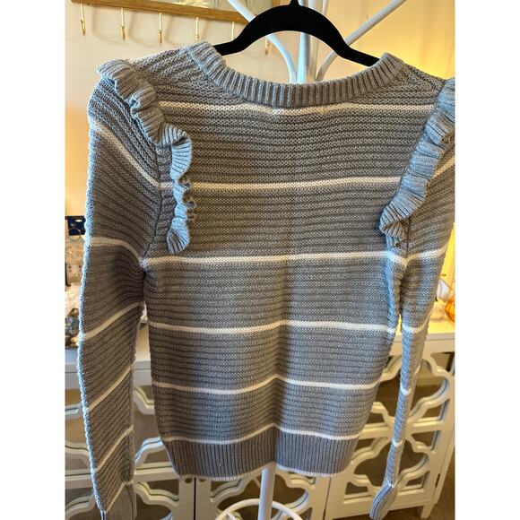 Banana Republic Ruffle & Stripe Knit Sweater in Gray/White - Picture 3 of 3